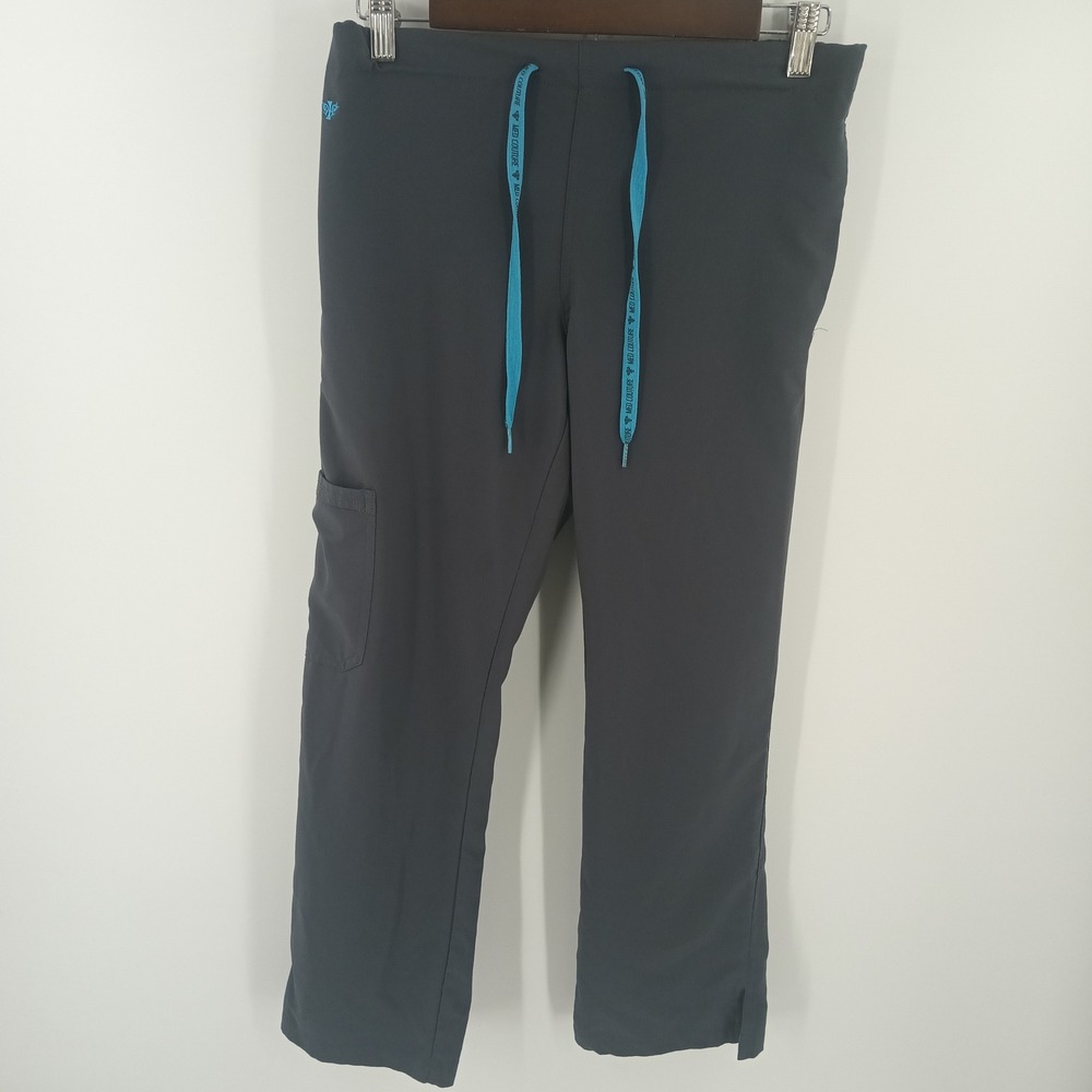 Med Couture Energy Scrub Pants Charcoal Grey Teal XS Petite 8719P Cargo Medical